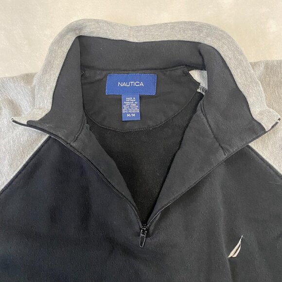 Nautica 1/4 Zip Black Gray Long Sleeve Sweater Shirt Cotton/Polyester - Picture 5 of 10